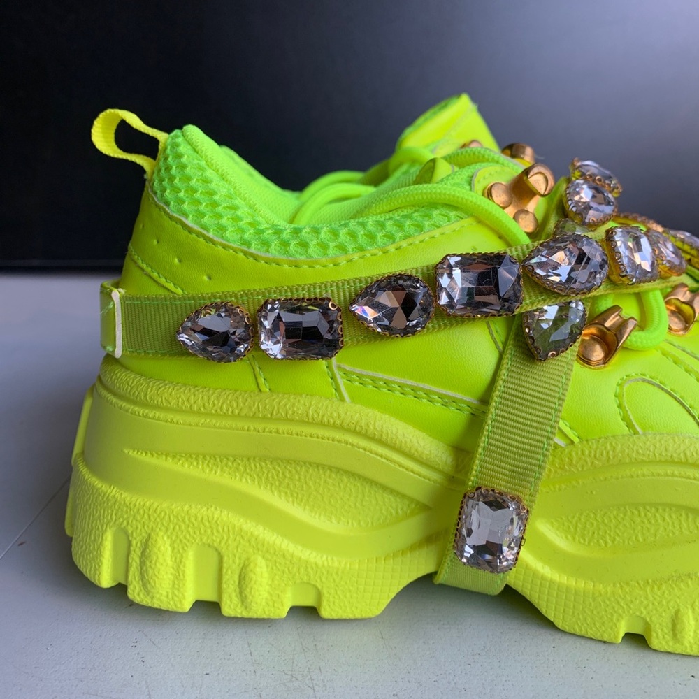 Cape Robbin Chunk Fever Sneakers Women’s Size 6 Neon Yellow‎ Chunky Platform - Picture 3 of 13